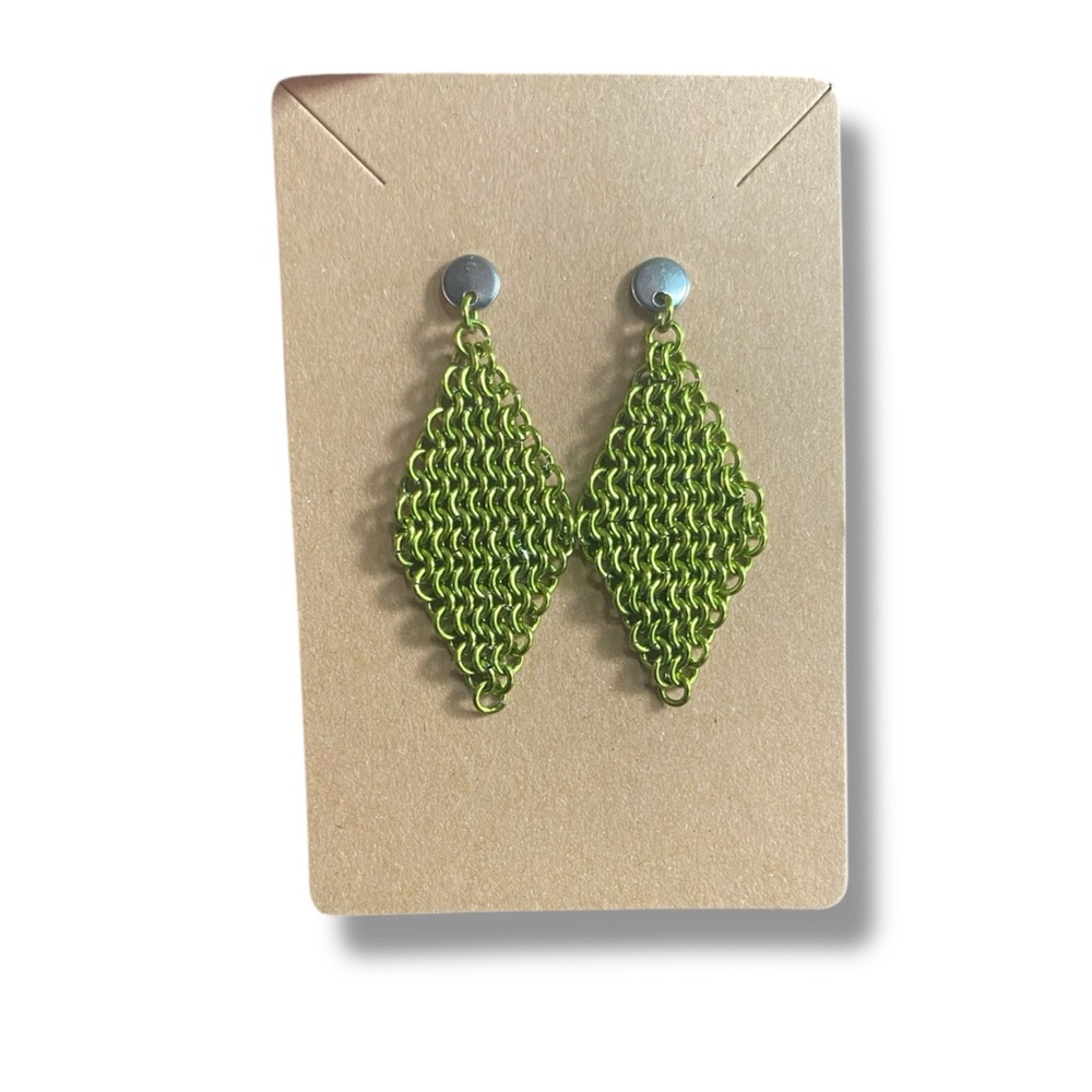 Handmade NWT’s Micro Chainmail Y2K Goth Grunge Medival Green Dangle Earrings